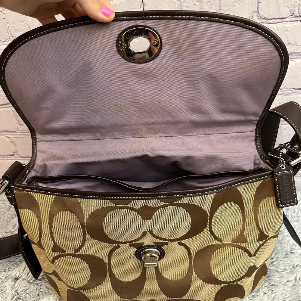 Coach Signature Turn Lock Flap Duffle Shoulder Bag & Matching Wallet Vintage SET